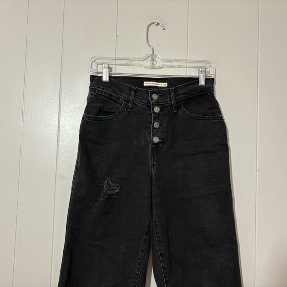 Levis Mile High Cropped Wide Leg Jeans Womens Button Fly Black Distressed Sz 26 - Picture 3 of 10